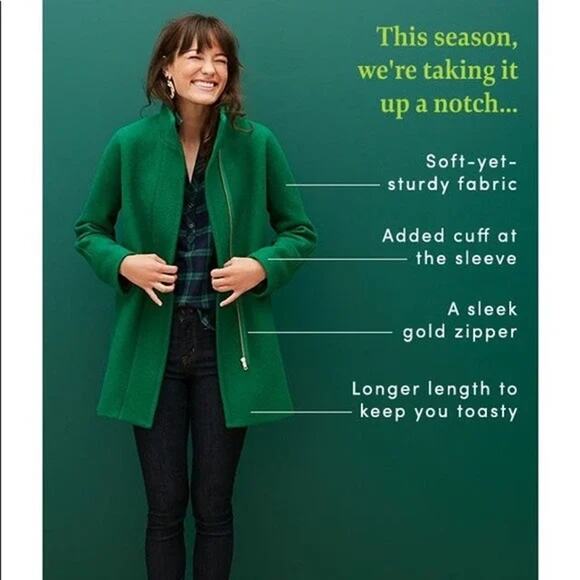 J.Crew Factory New City Coat in Alpine Meadow Green Women's Size 2 EUC Wool Coat - Picture 2 of 16